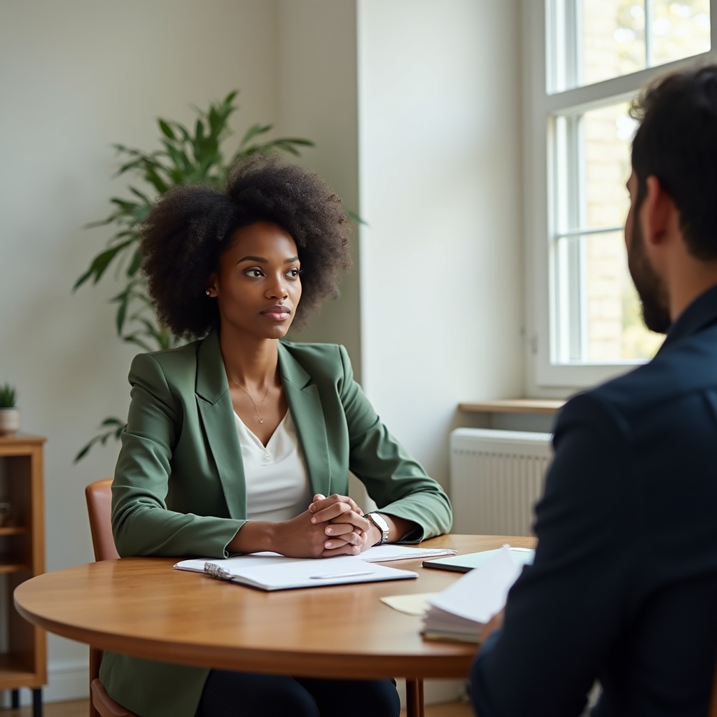 Calm initial consultation meeting in a professional office setting